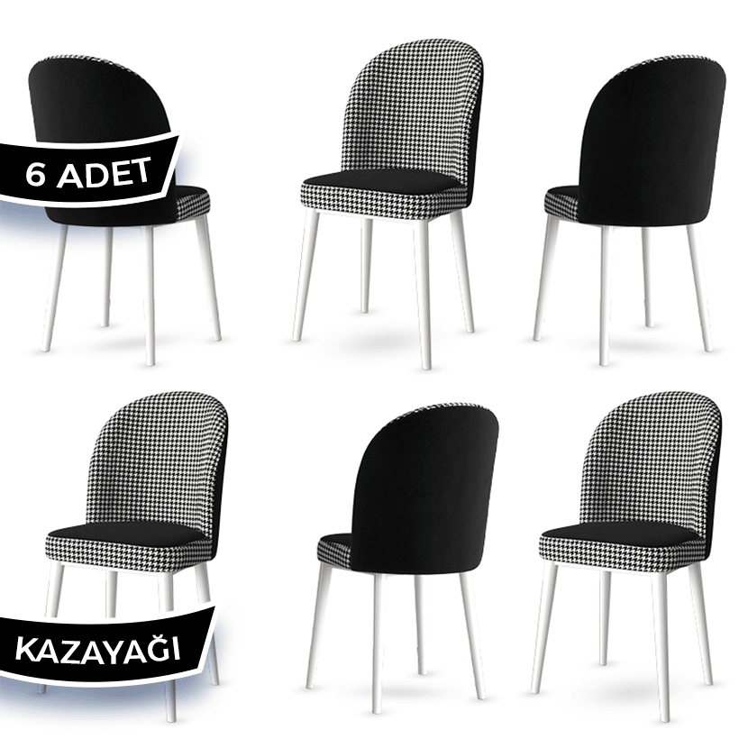 Kaze Serisi 6 Adet Mutfak Sandalyesi Kazayağı Desen Metal Ayak