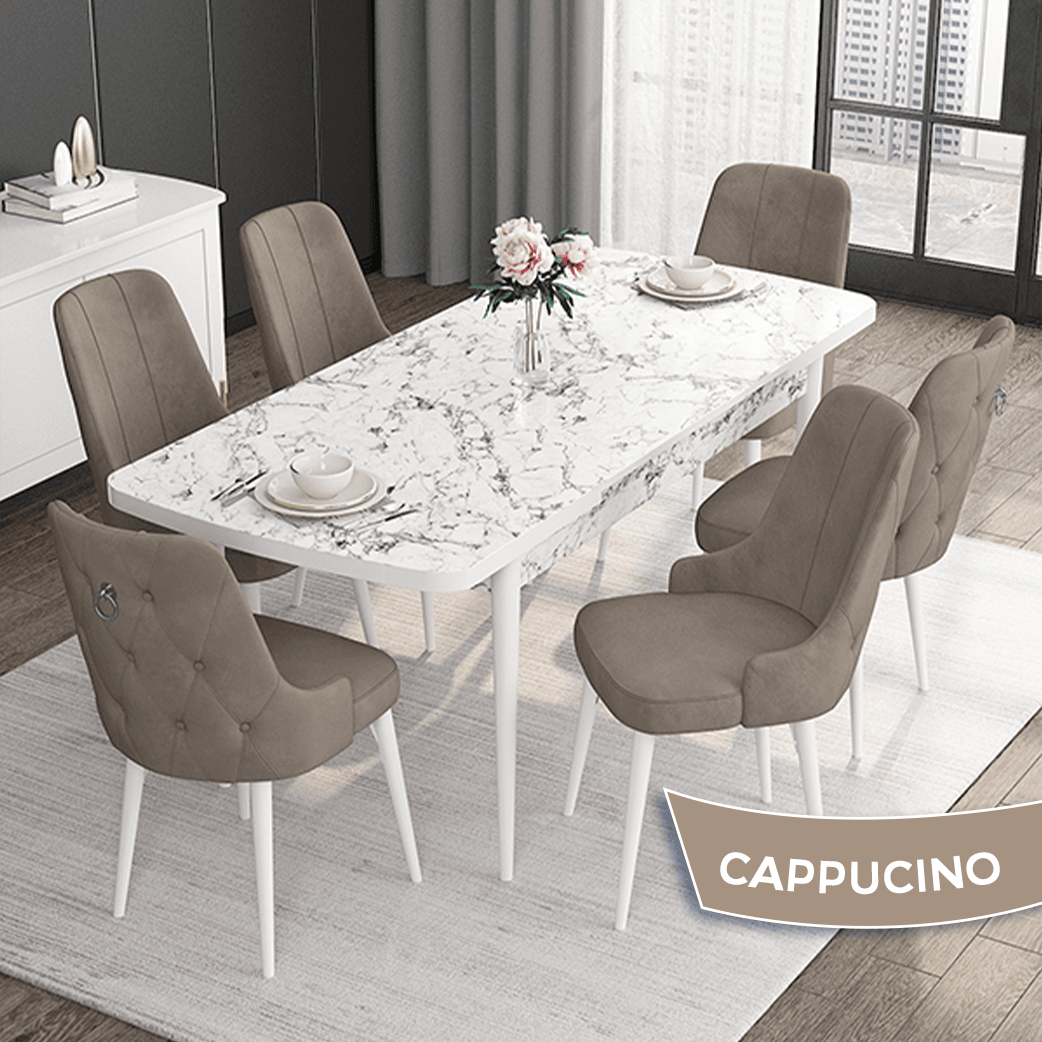 Cappucino Sandalye Beyaz Mermer Desen Masa