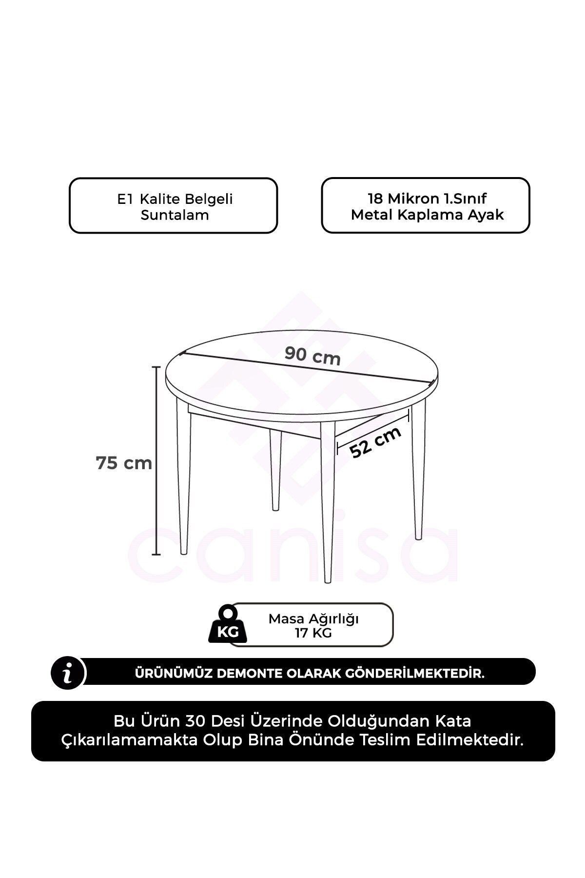 Siyah Mermer Desen 90 X 90 Sabit Yuvarlak Yemek Masası Krom Metal Ayak