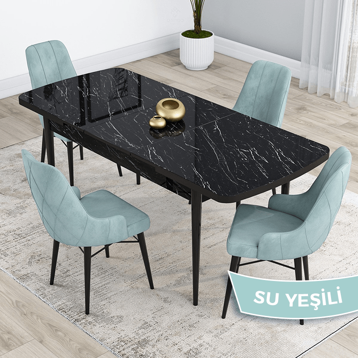 Su Yeşili Sandalye Siyah Metal Ayak
