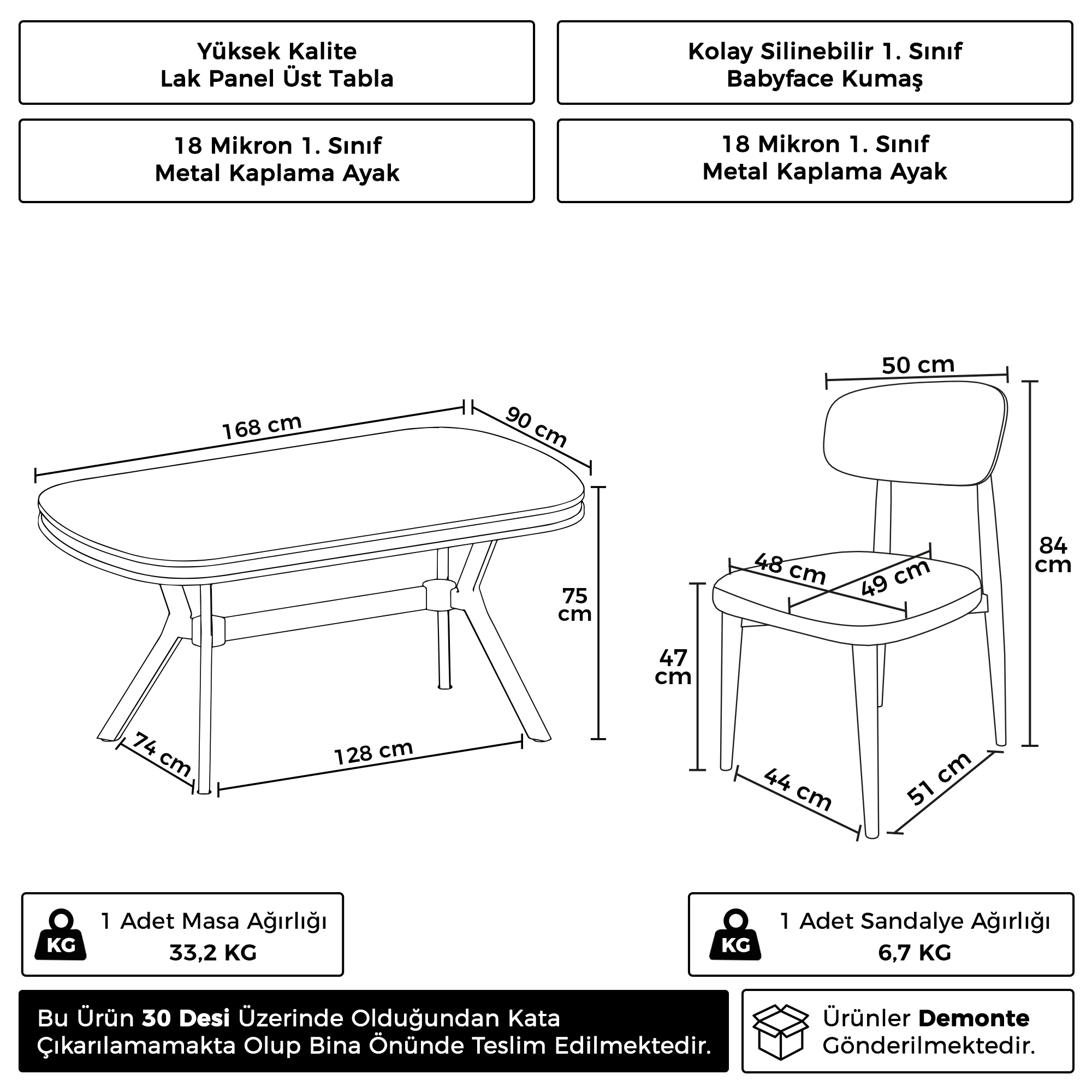 Olya Serisi 90x168 Lak Panel Sonata Masa Takımı Krom Ayaklı 6 Sandalye