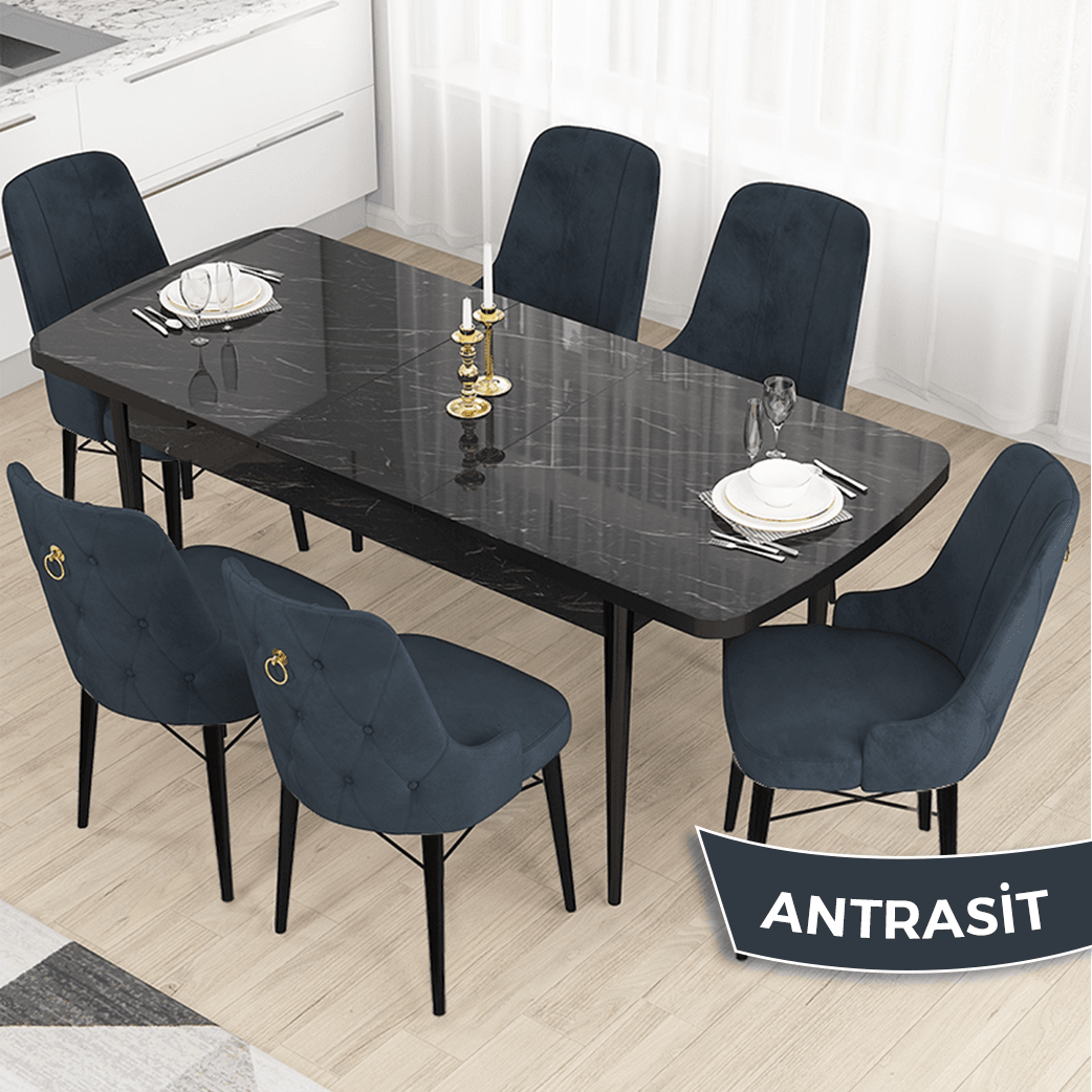 Antrasit Sandalye Siyah Mermer Desen Masa