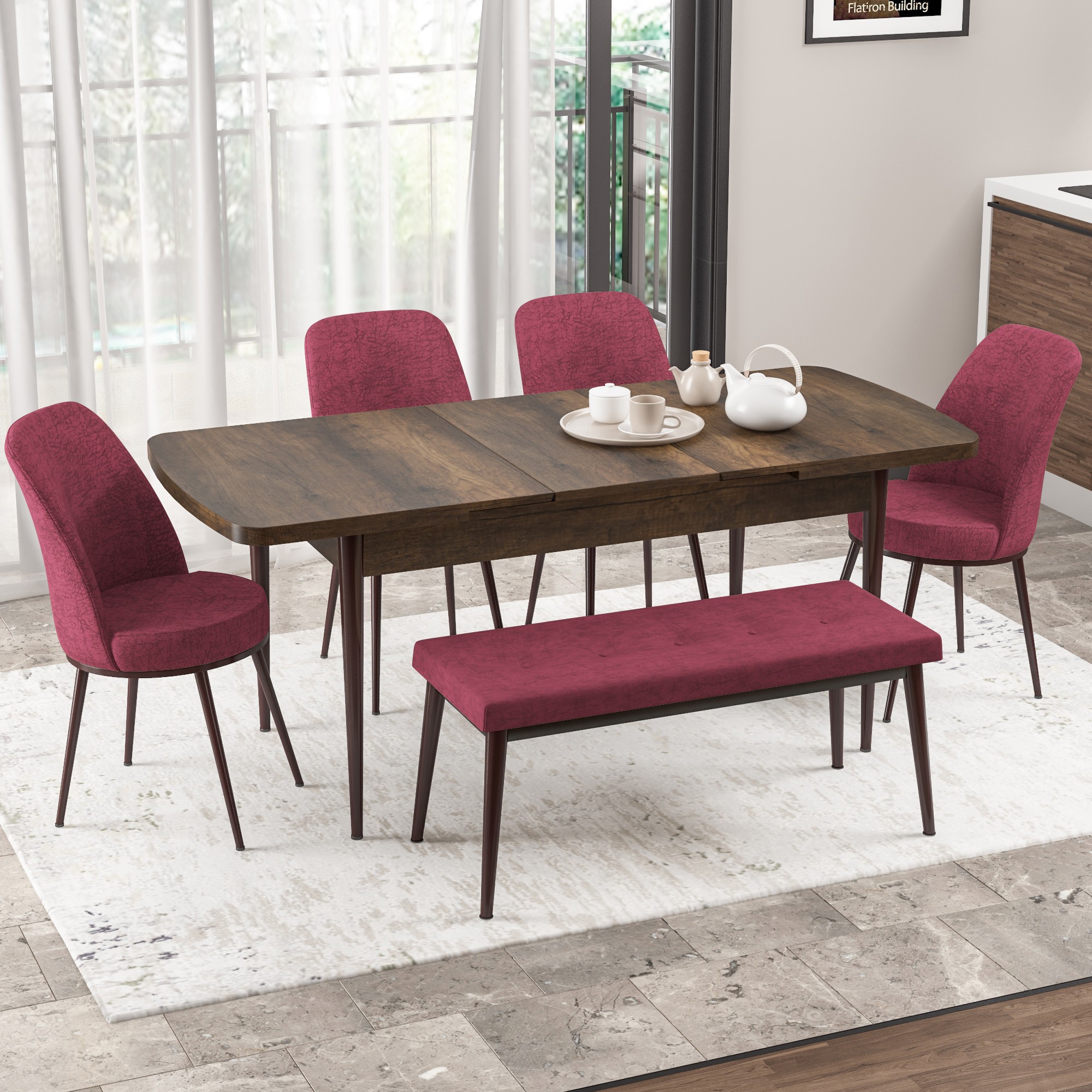barok 4 bordo sandalye 1 bordo bench