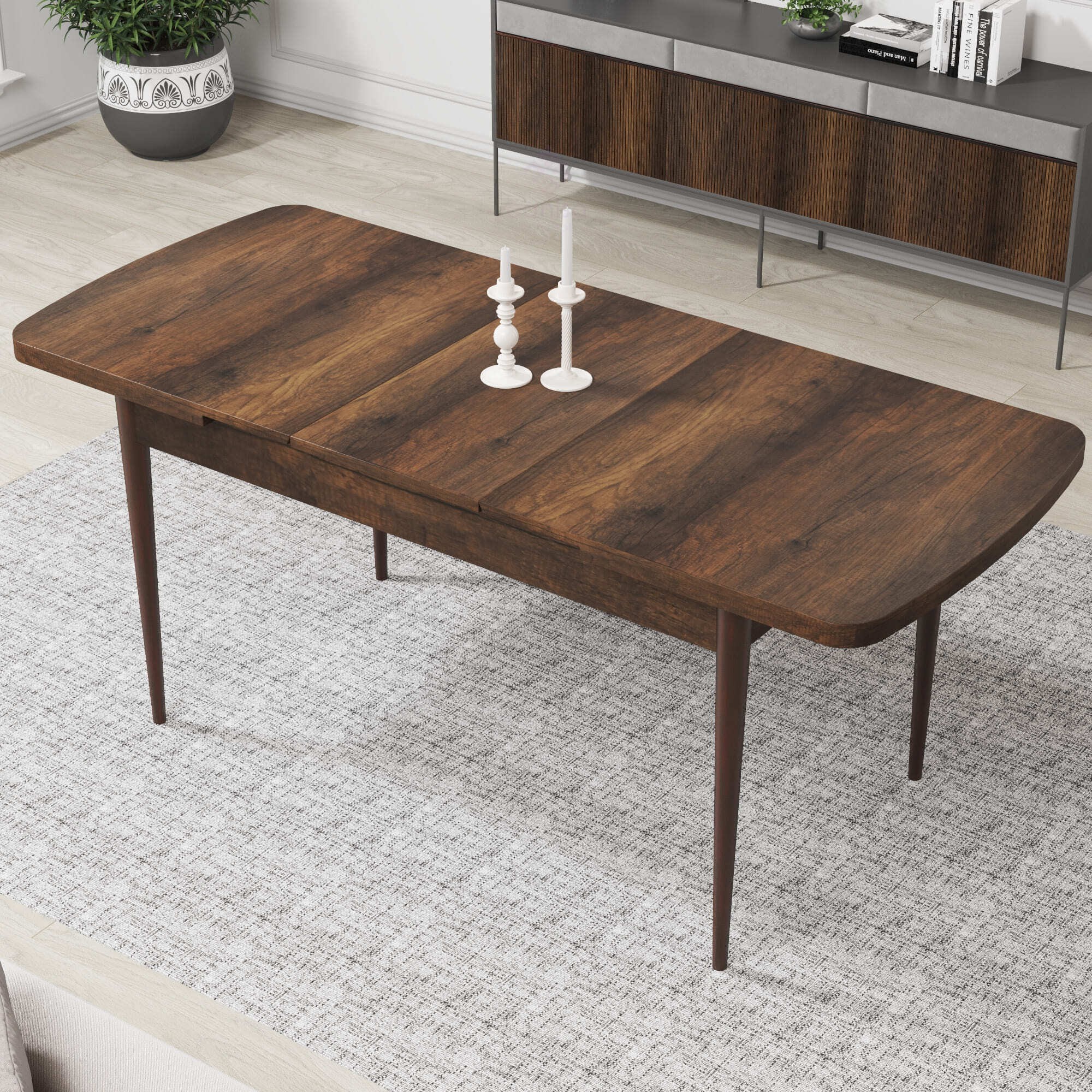 Par Serisi 70x114 Açılabilir Mdf Barok Ahşap Desen Masa Takımı ve 4 Sandalye