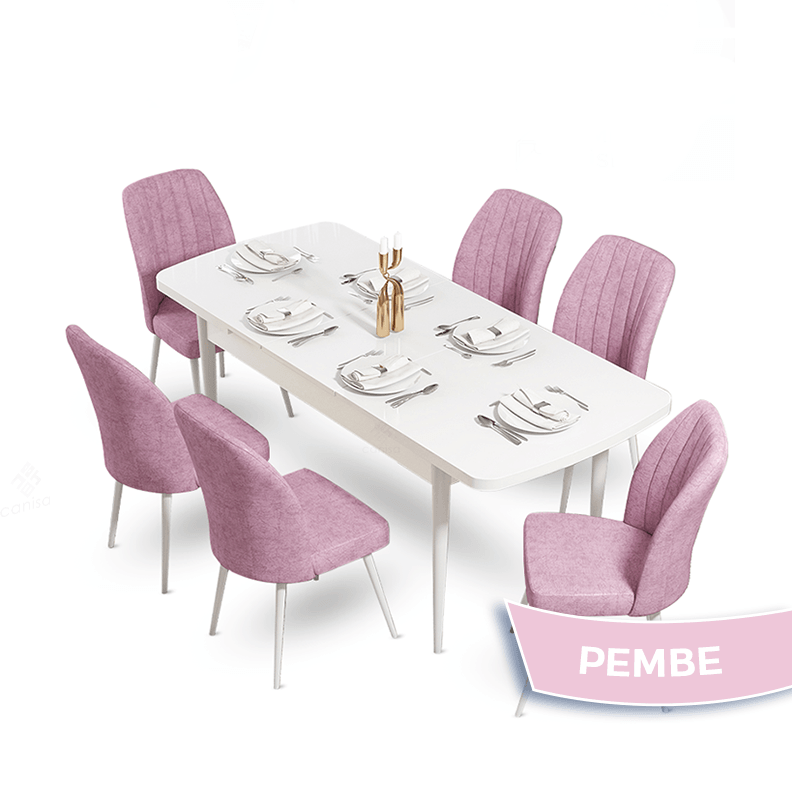 masa beyaz sandalyeler pembe