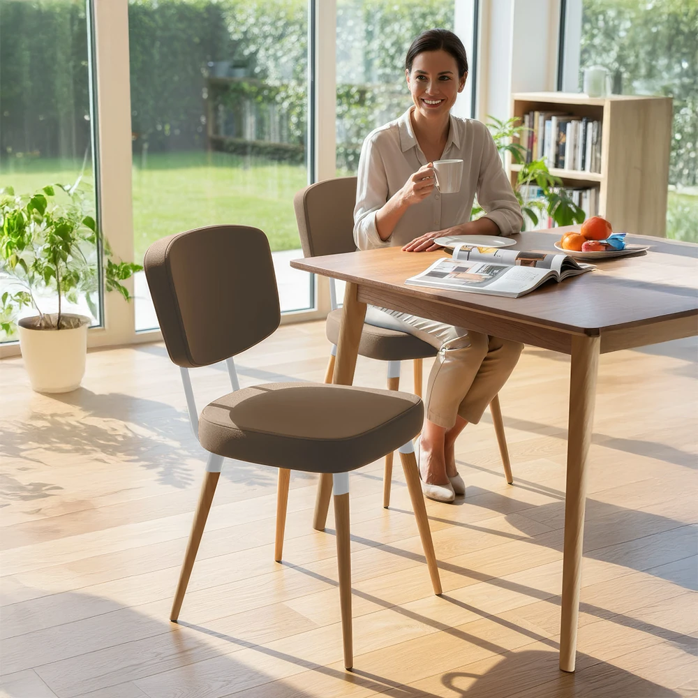 Nubba Serisi 2 adet Mutfak Sandalyesi Gürgen Doğal Ahşap Ayak Beyaz Detay