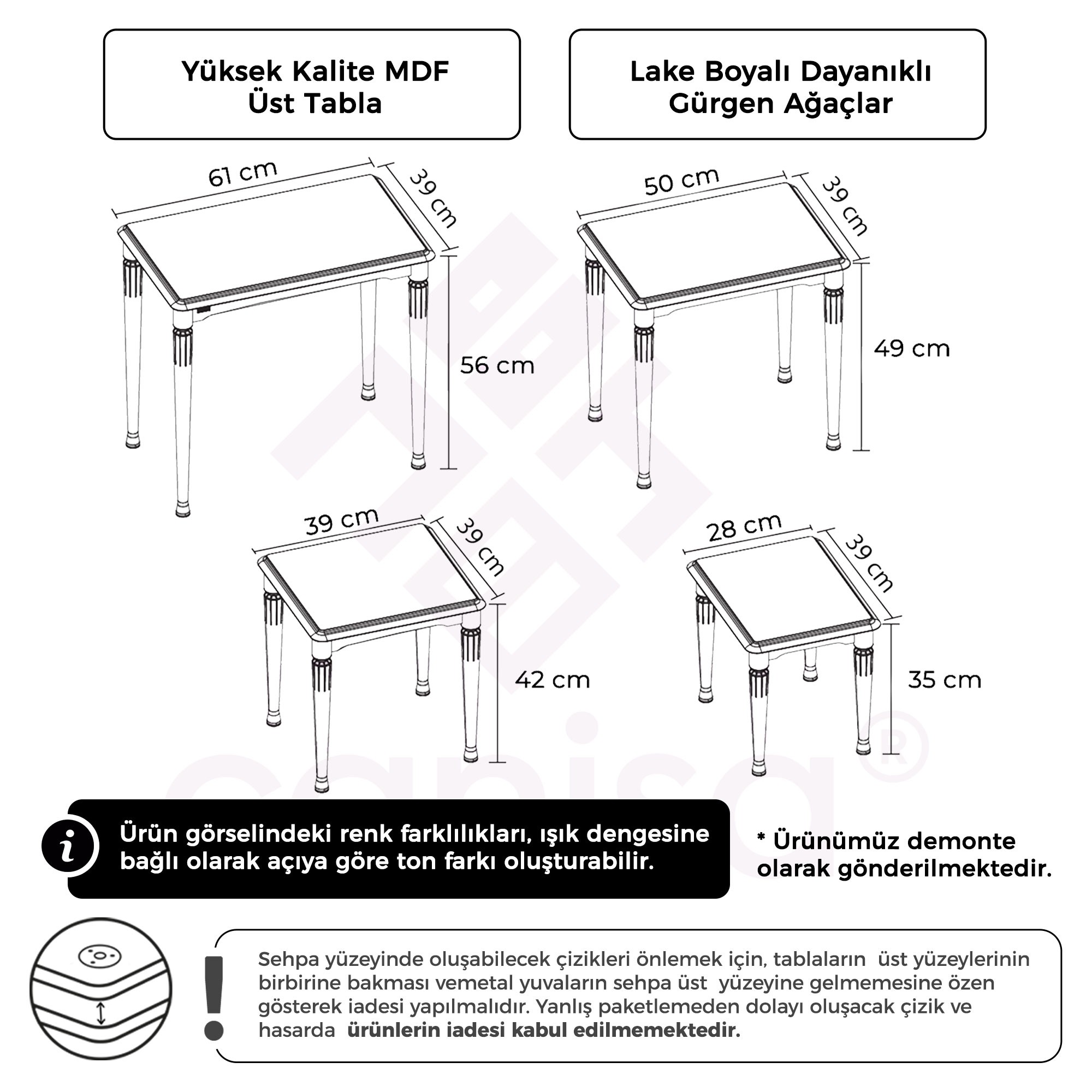 Zeyra Serisi MDF 4'lü Zigon Sehpa Takımı