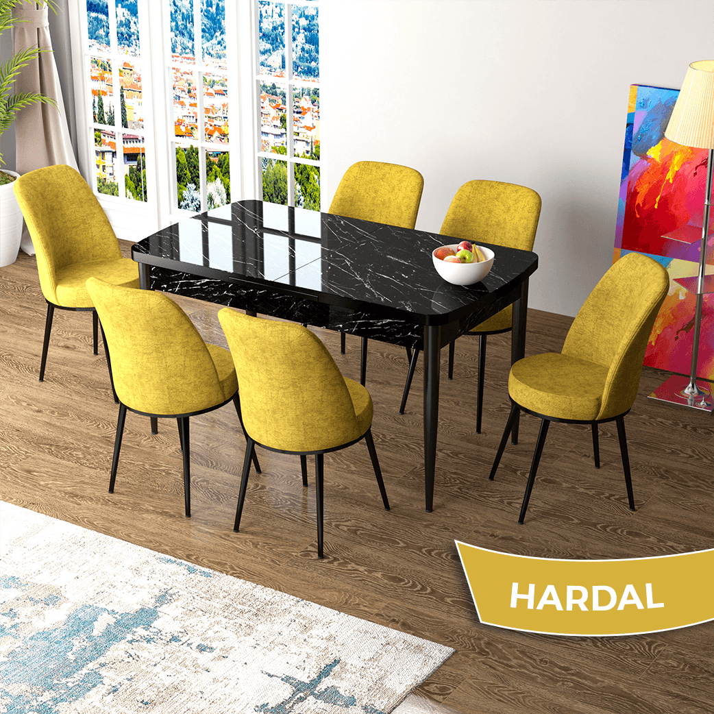 masa si̇yah sandalyeler hardal