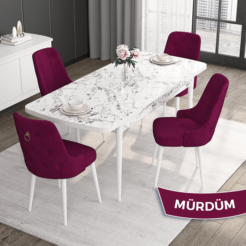 Mürdüm Sandalye beyaz Mermer Desen Masaa