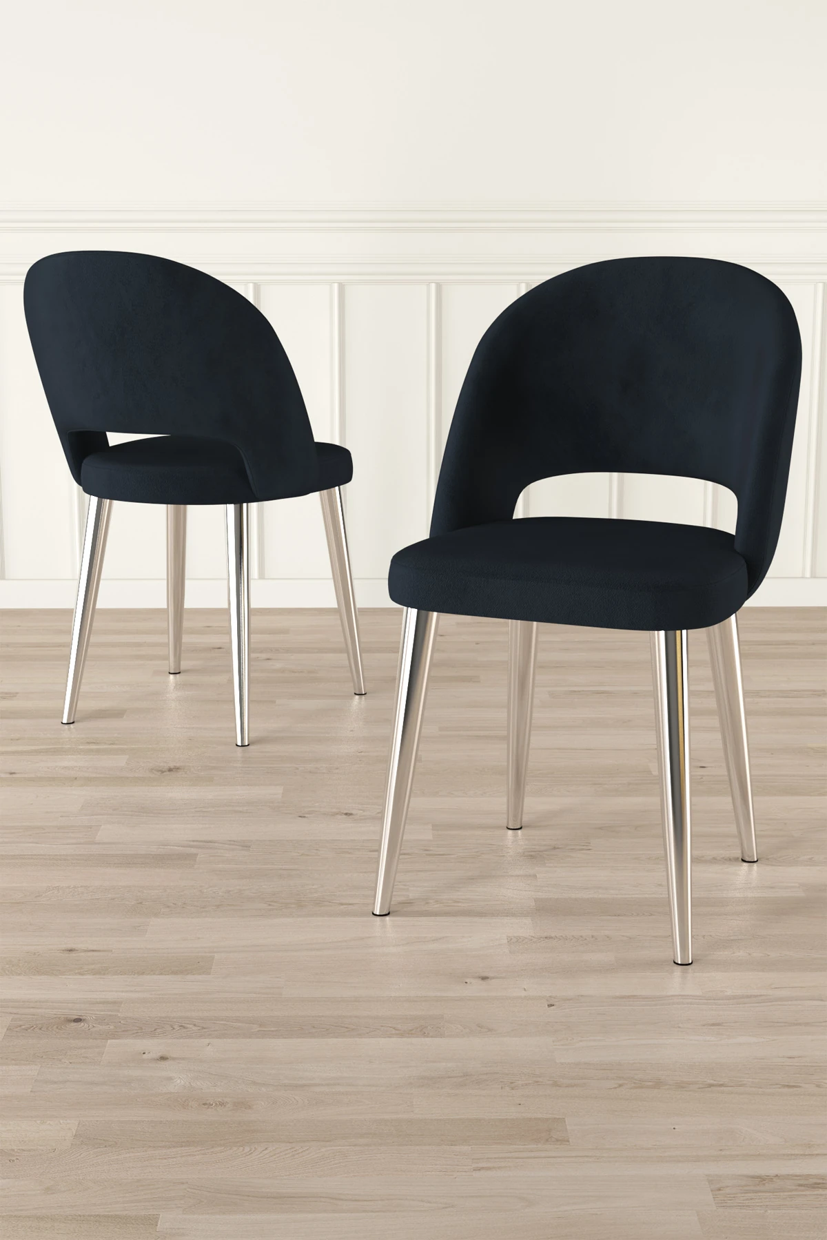 Weps Serisi 89x150 Açılabilir Lak Panel Siyah Mermer Desen Krom Ayak Masa Takımı ve 6 Sandalye