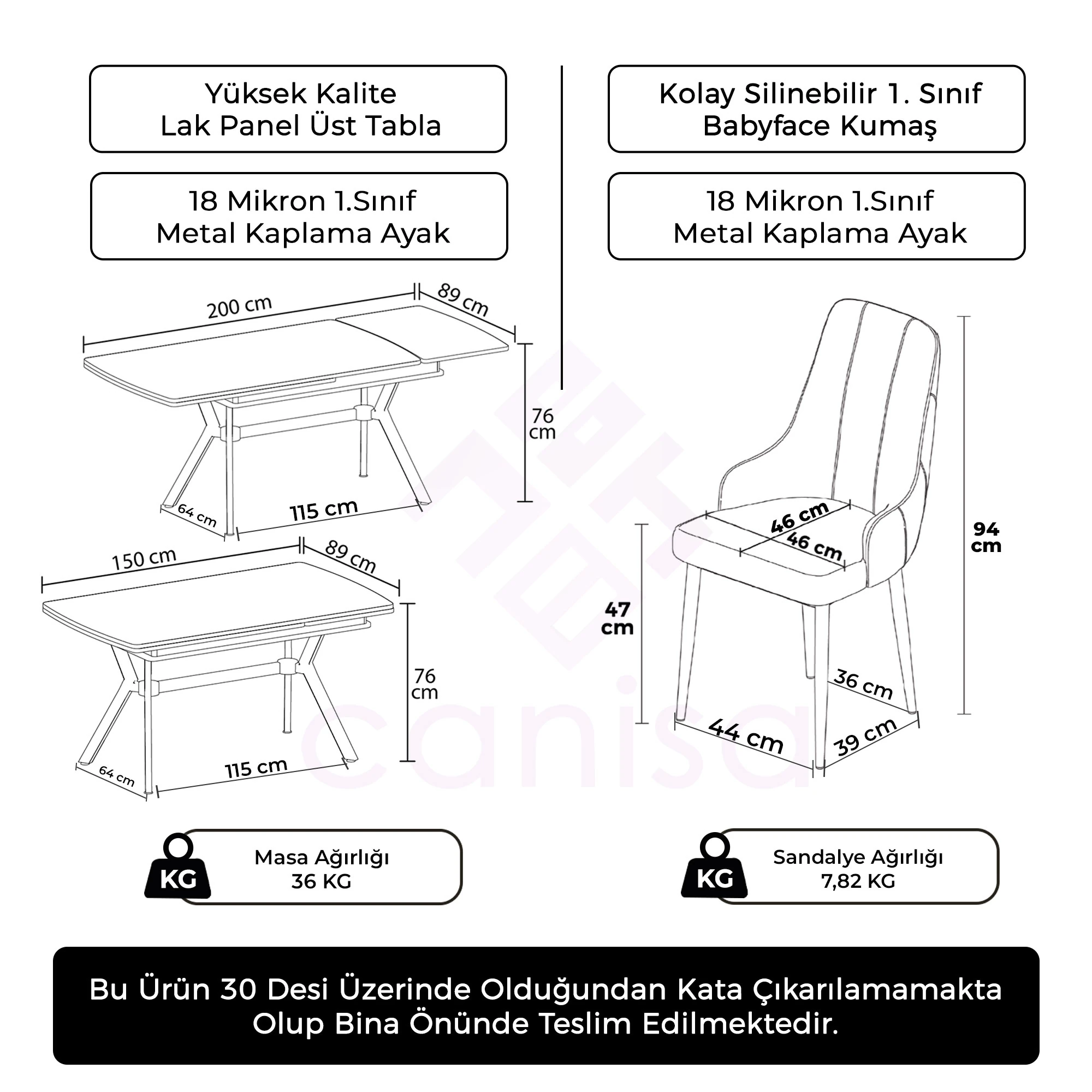 Nis Serisi 89x150 Açılabilir Lak Panel Beyaz Mermer Desen Masa Takımı 6 Sandalye