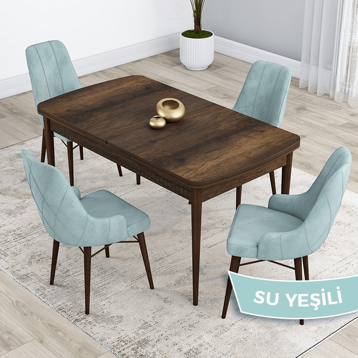 masa barok ahşap desen sandalye su yeşili