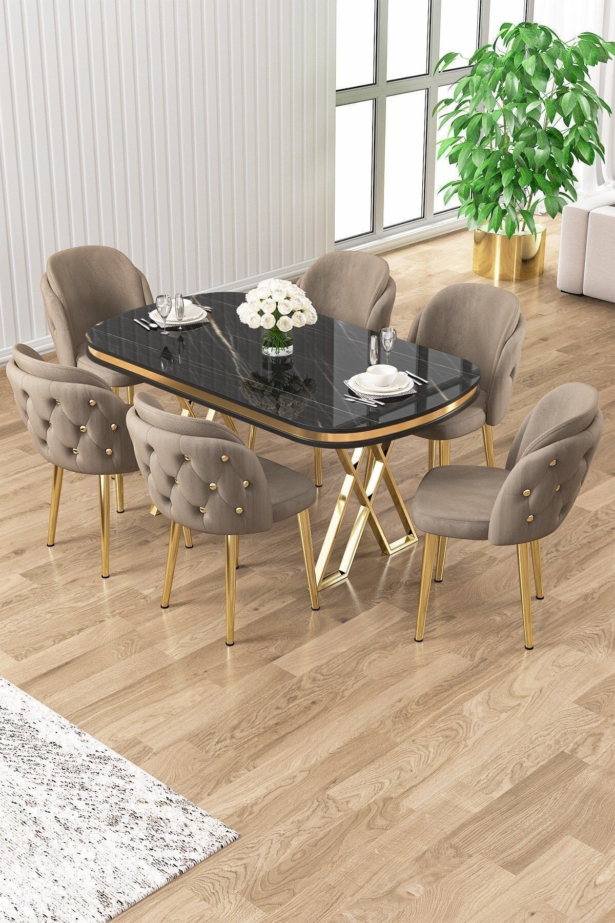 sonata masa cappucino sandalye ayaklar gold