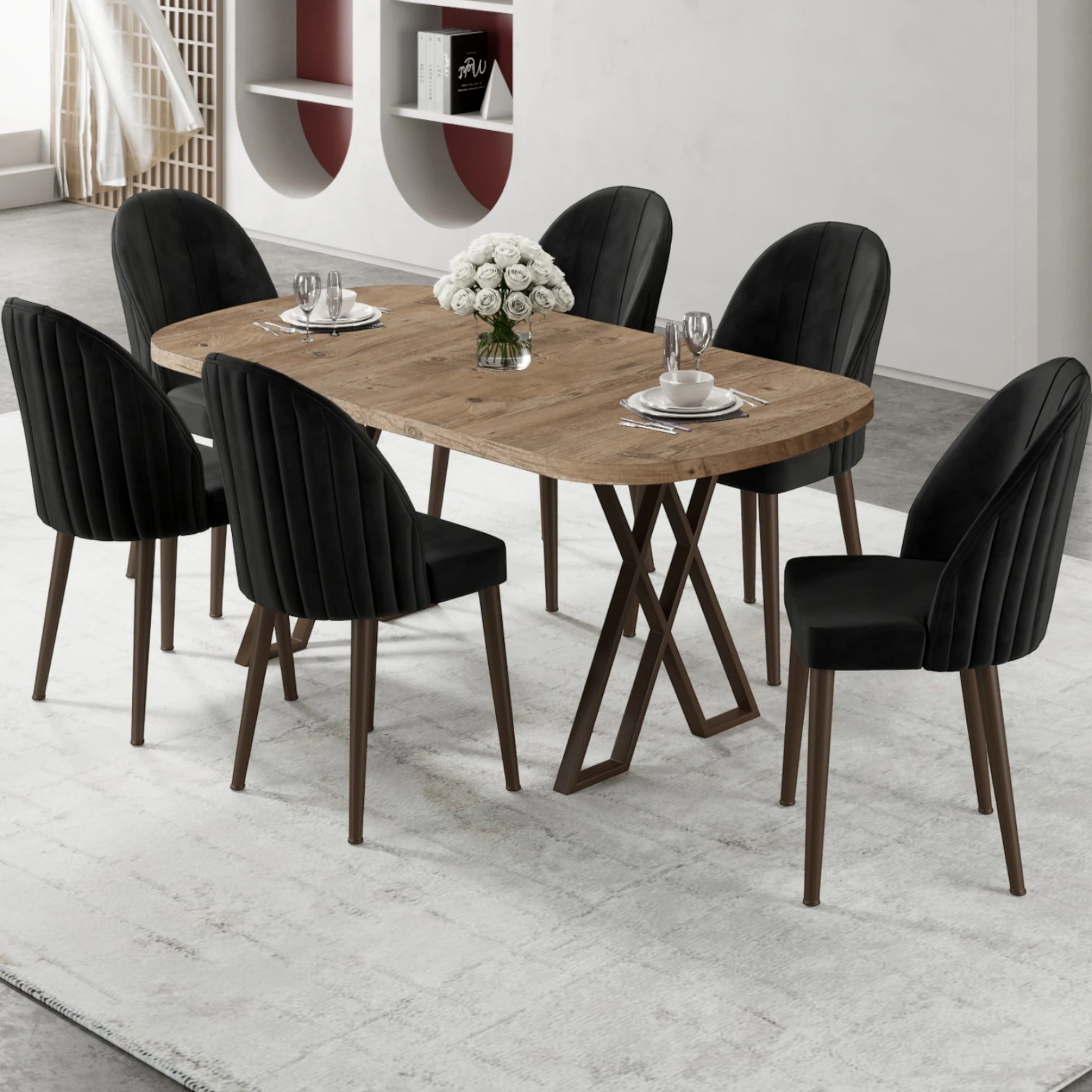 Atlantik Çam Masa Siyah Sandalye