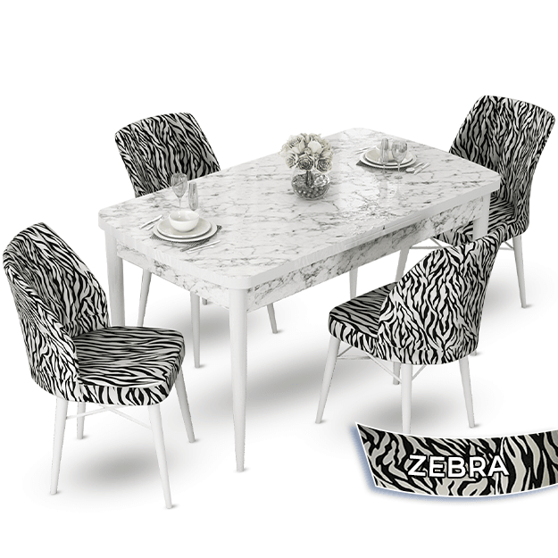 masa beyaz sandalyeler zebra desen
