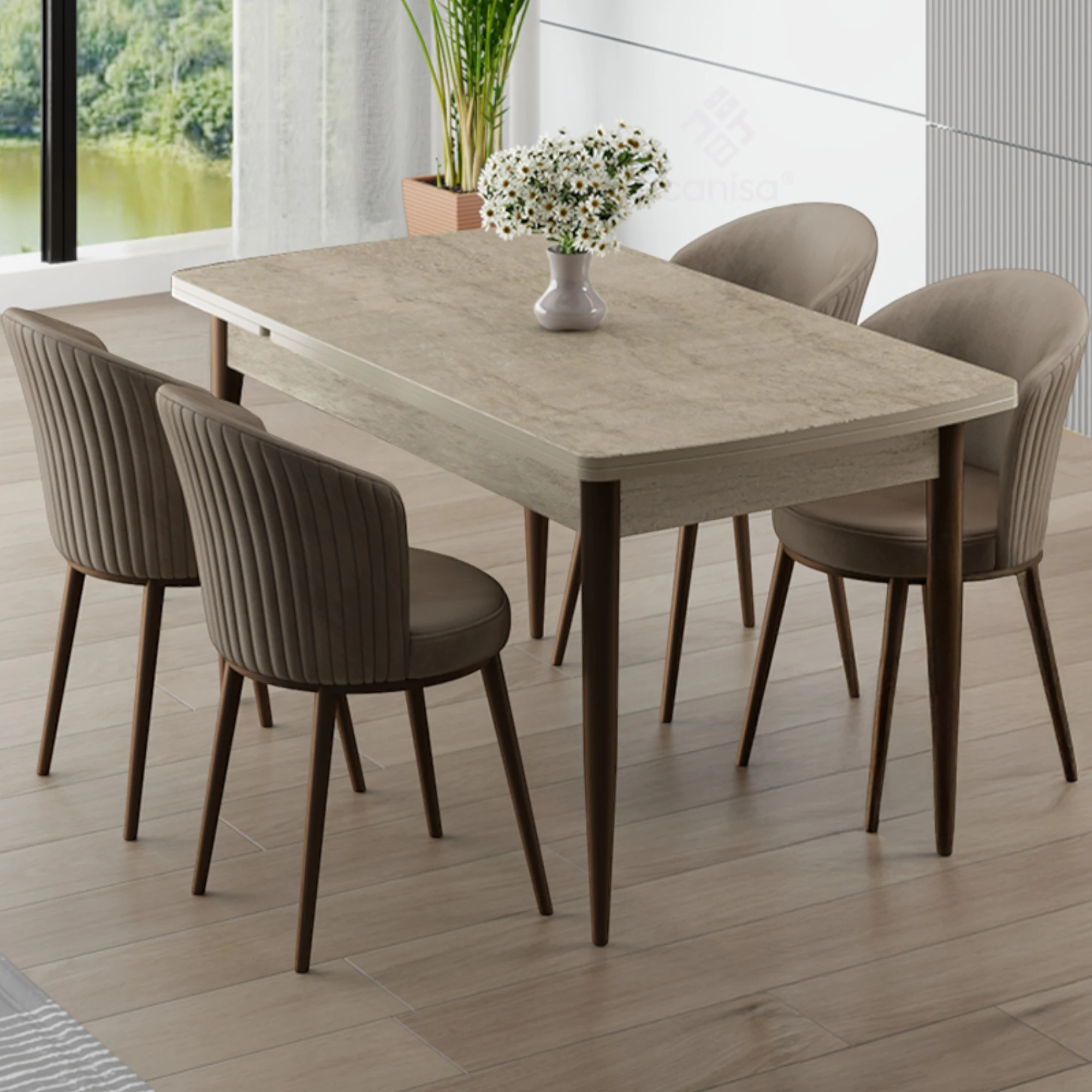 Traverten masa Cappucino Sandalye