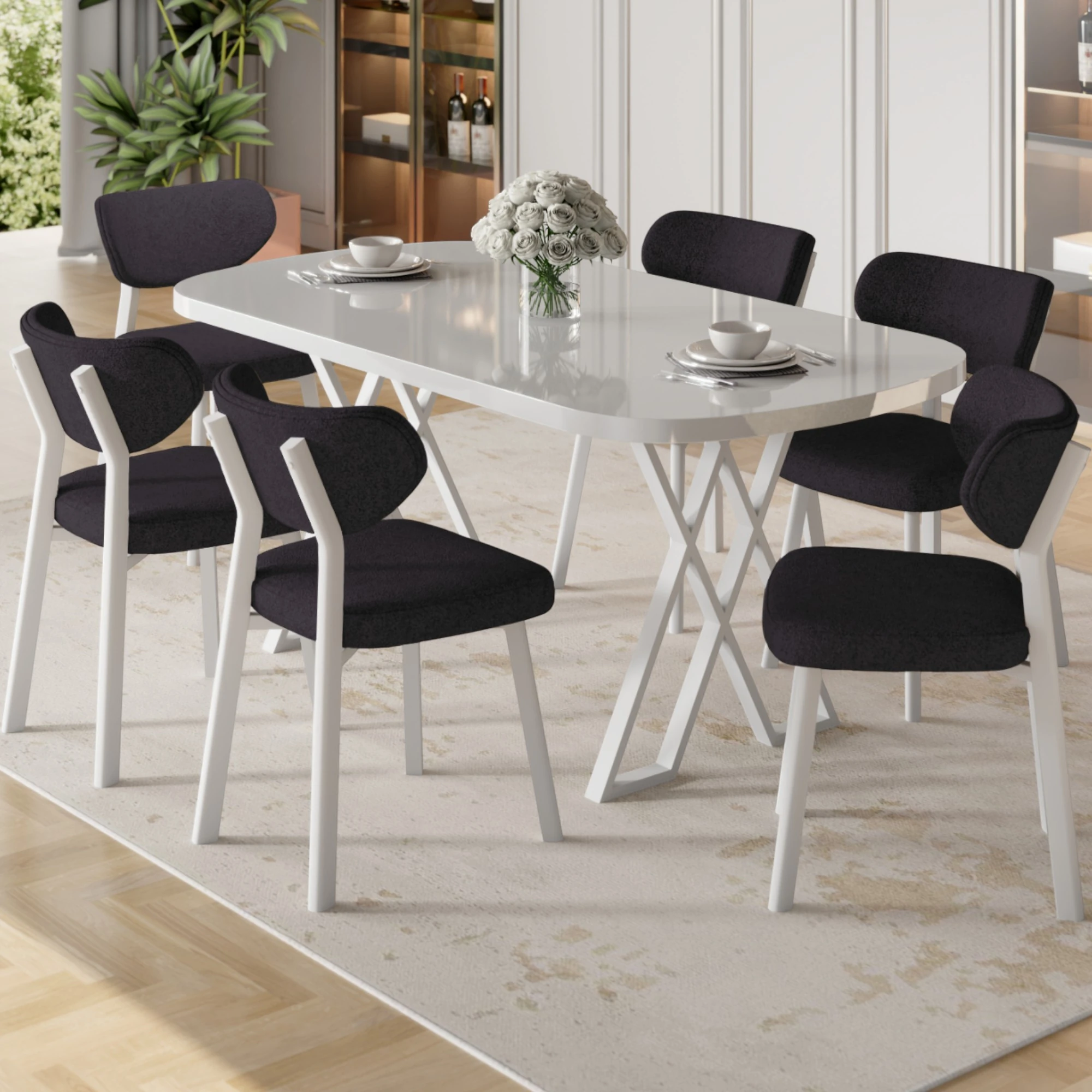 Antrasit Sandalye Beyaz Masa