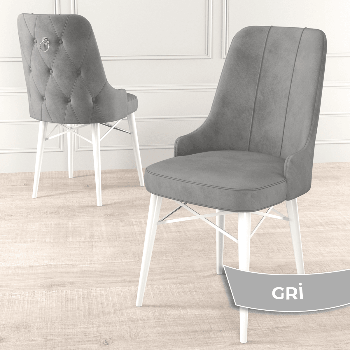 Are Serisi 80x132 Mdf Açılabilir Gümüş Halka Beyaz Mermer Desen Masa Takımı Ve 6 Sandalye