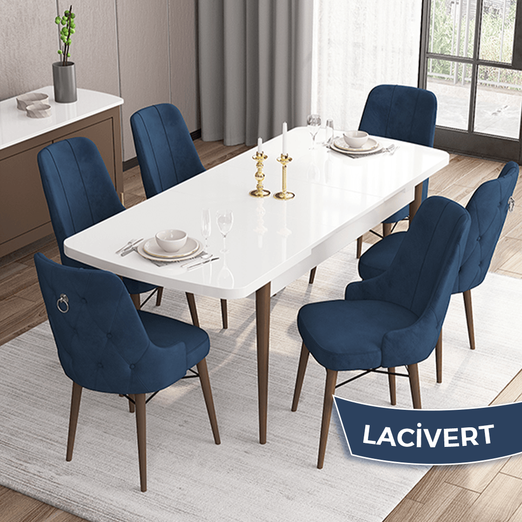 Lacivert Renk Sandalye Ceviz Ayak