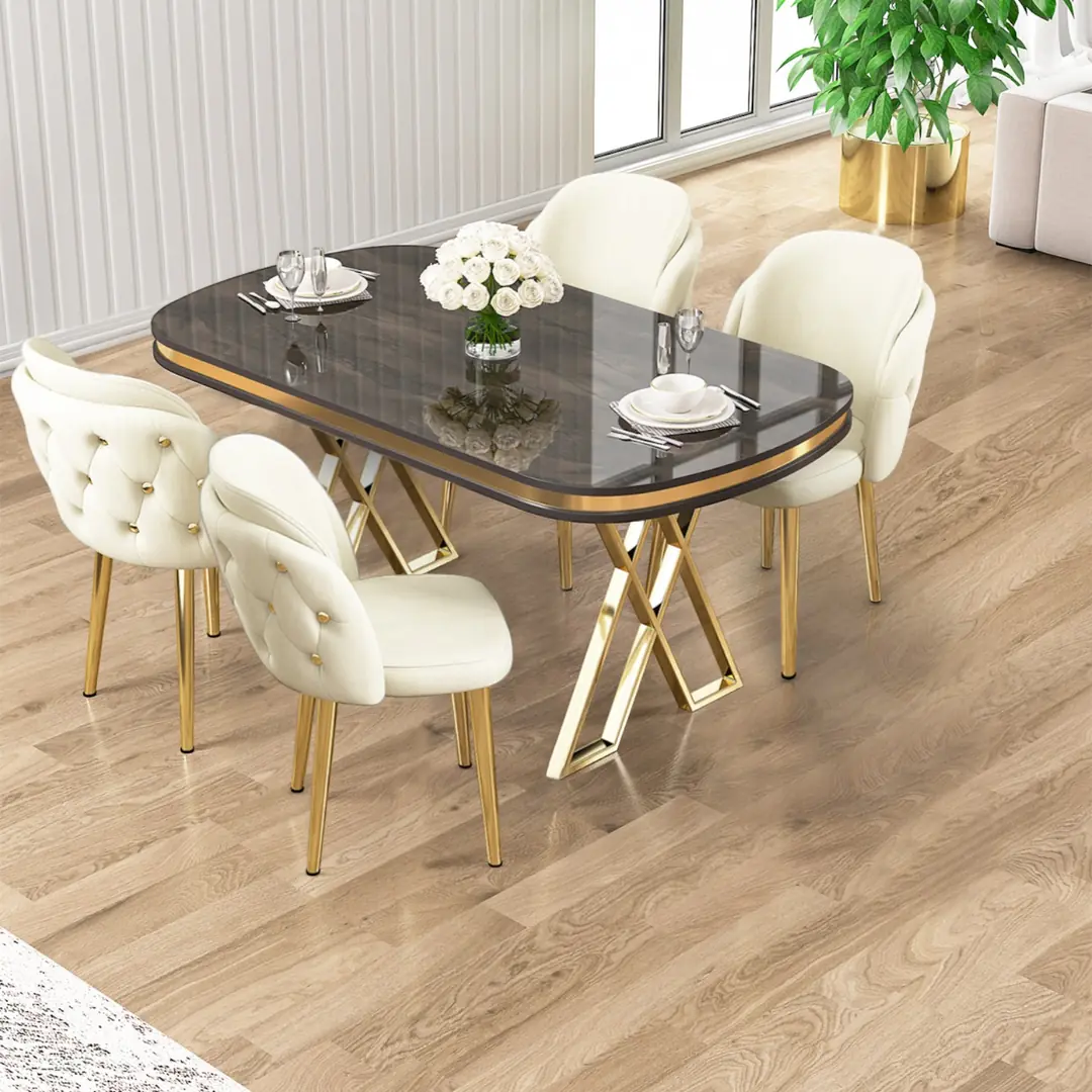 Zae Serisi 90x168 Lak Panel Antrasit Ironi Gold Ayak Masa Takımı 4