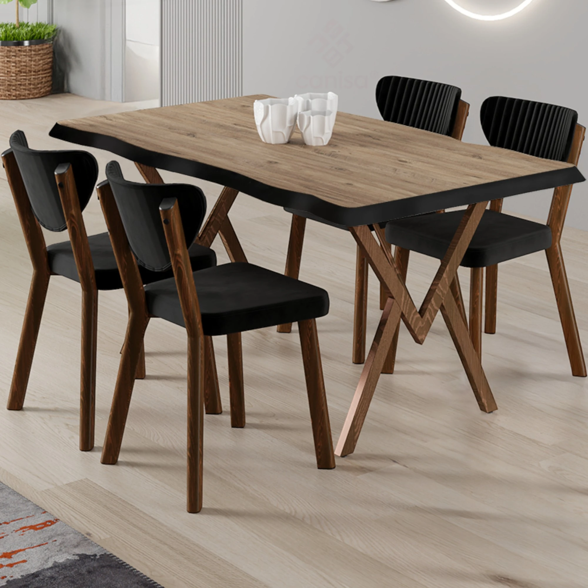 Atlantik Çam Masa Siyah Sandalye