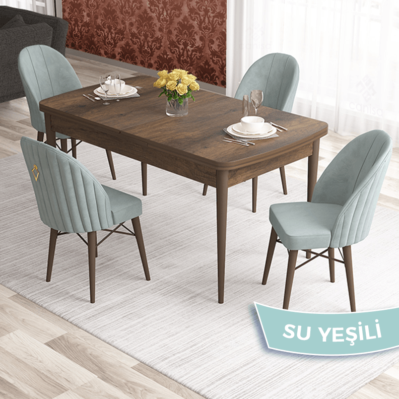 masa barok ahşap desen sandalye su yeşili