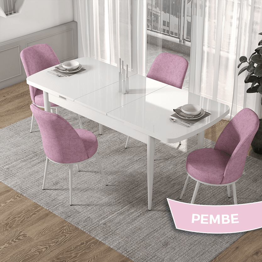 barok ahşap desen masa, pembe sandalye