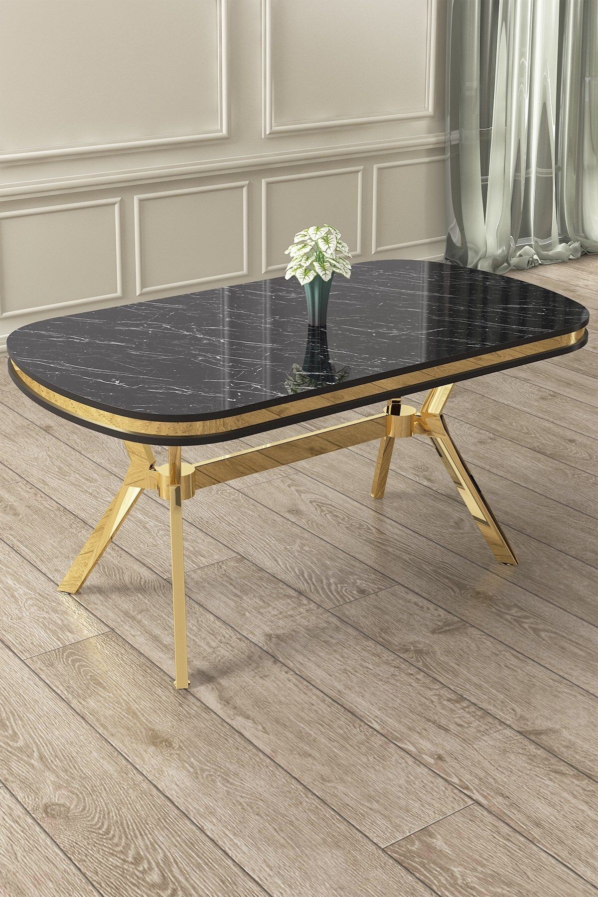Jita Serisi 90x168 Lak Panel Sabit Masa Sonata Gold Kaplama Ayak