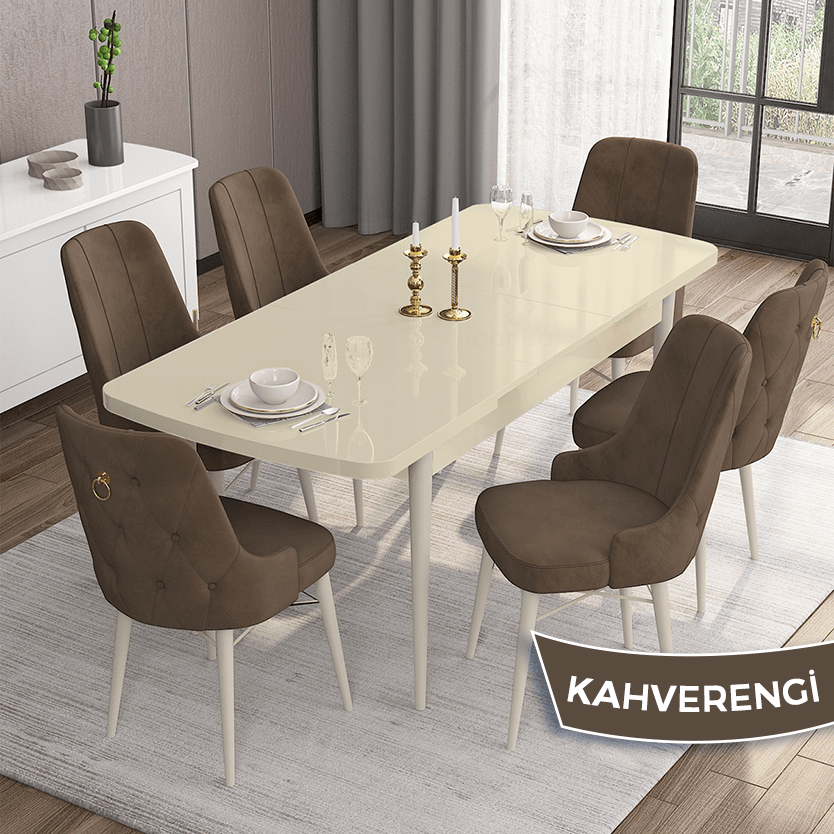masa krem sandalye kahverengi