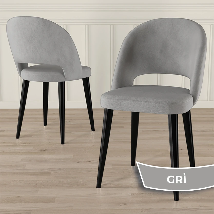 Pane Serisi 6 Adet Mutfak Sandalyesi Babyface Kumaş Siyah Ayak