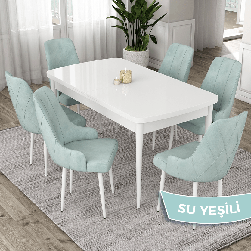 masa beyaz sandalyeler su yeşilii