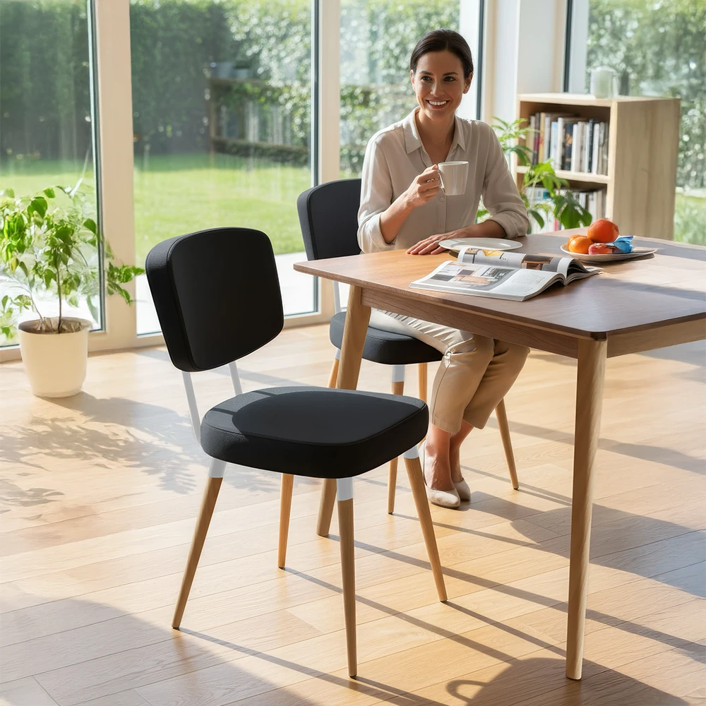 Nubba Serisi 6 adet Mutfak Sandalyesi Gürgen Doğal Ahşap Ayak Beyaz Detay