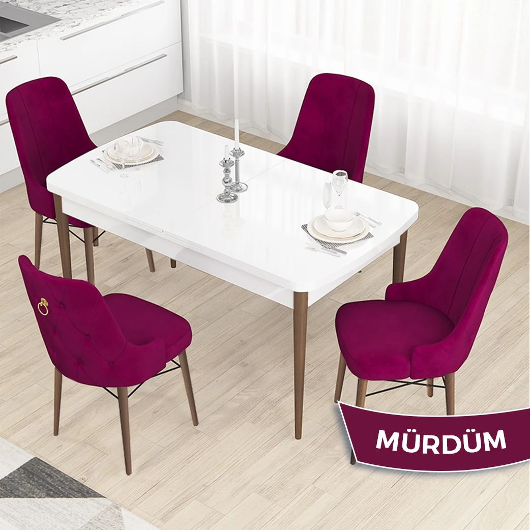 beyaz masa cevi̇z ayak mürdüm sandalye