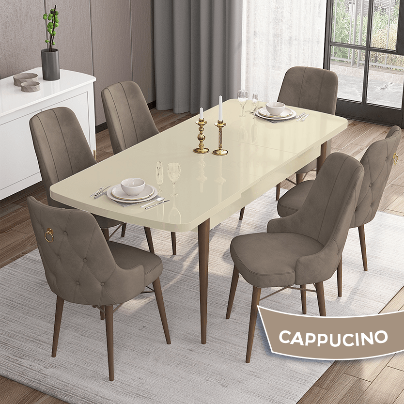 masa krem ayaklar ceviz sandalye cappucino