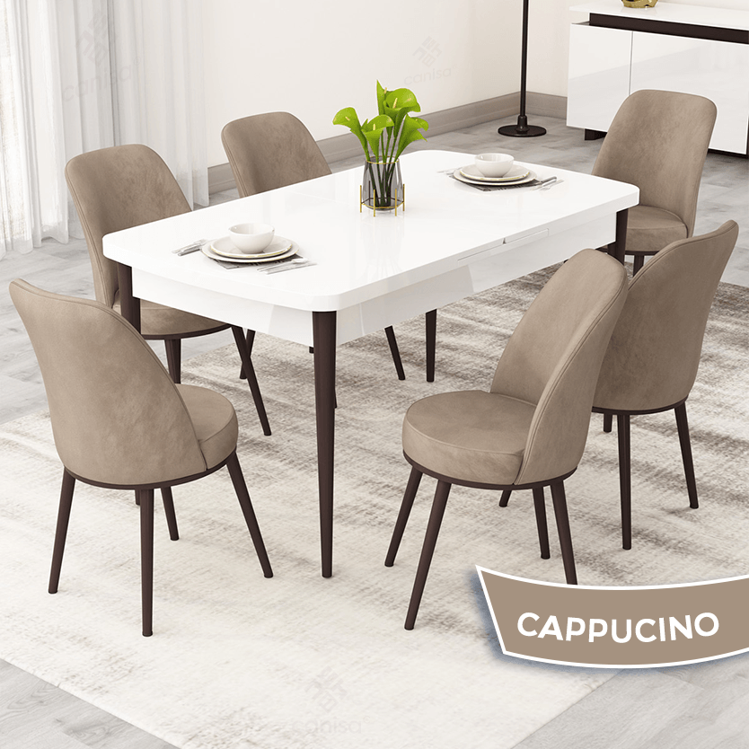 beyaz masa ayakları ceviz sandalye cappucino