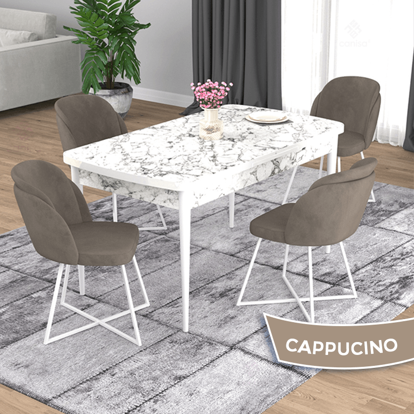 masa beyaz mermer desen sandalye cappucino
