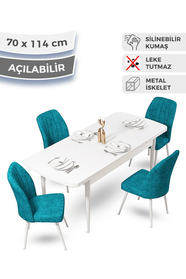masa beyaz sandalyeler turkuaz