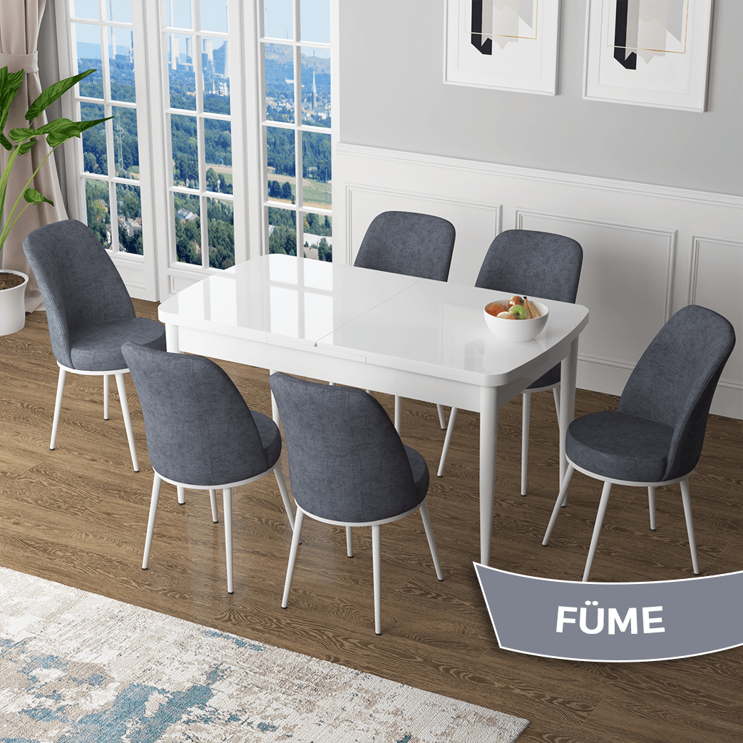 masa beyaz sandalyeler füme