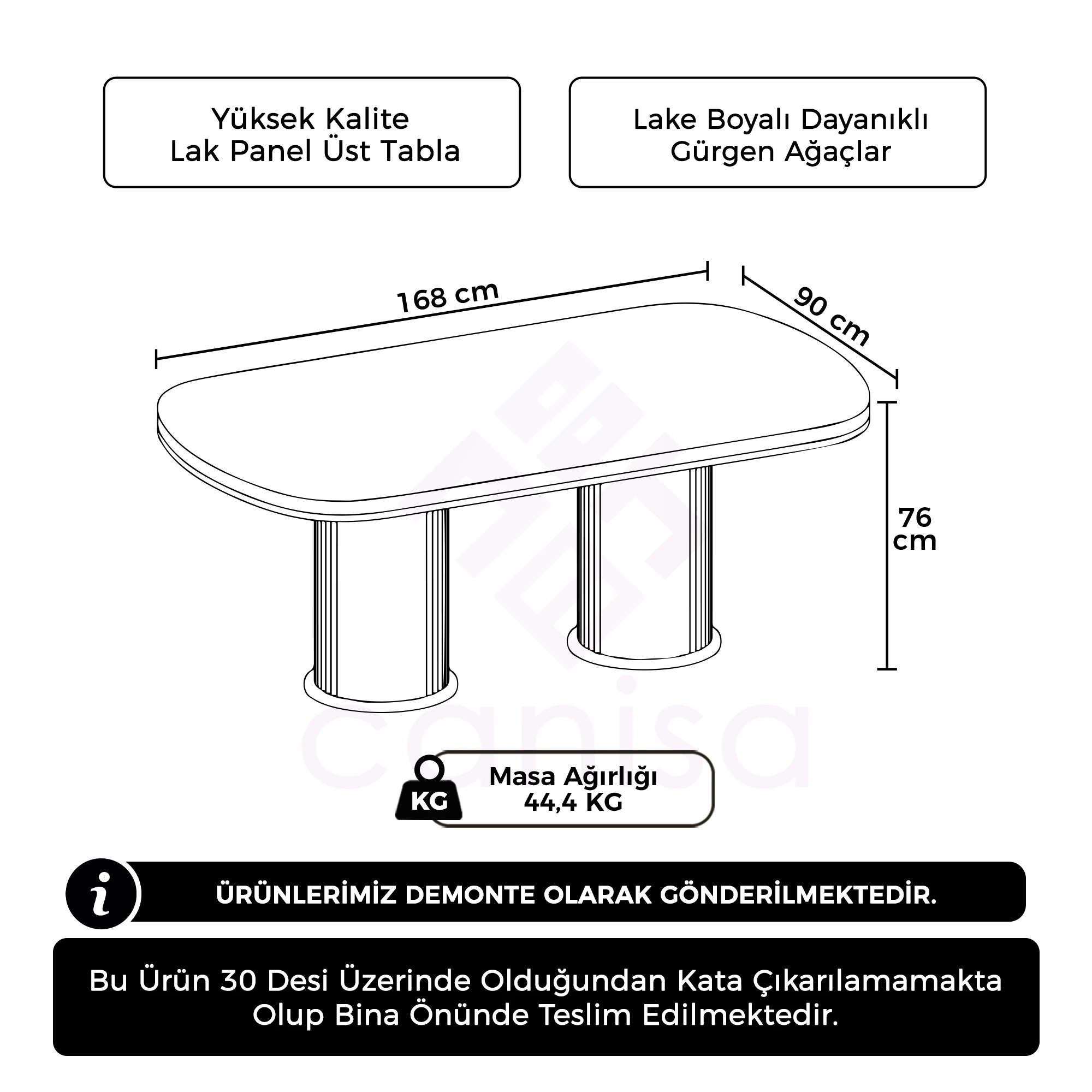  Galya Serisi Lak Panel 90x168 Sabit Mutfak Masası