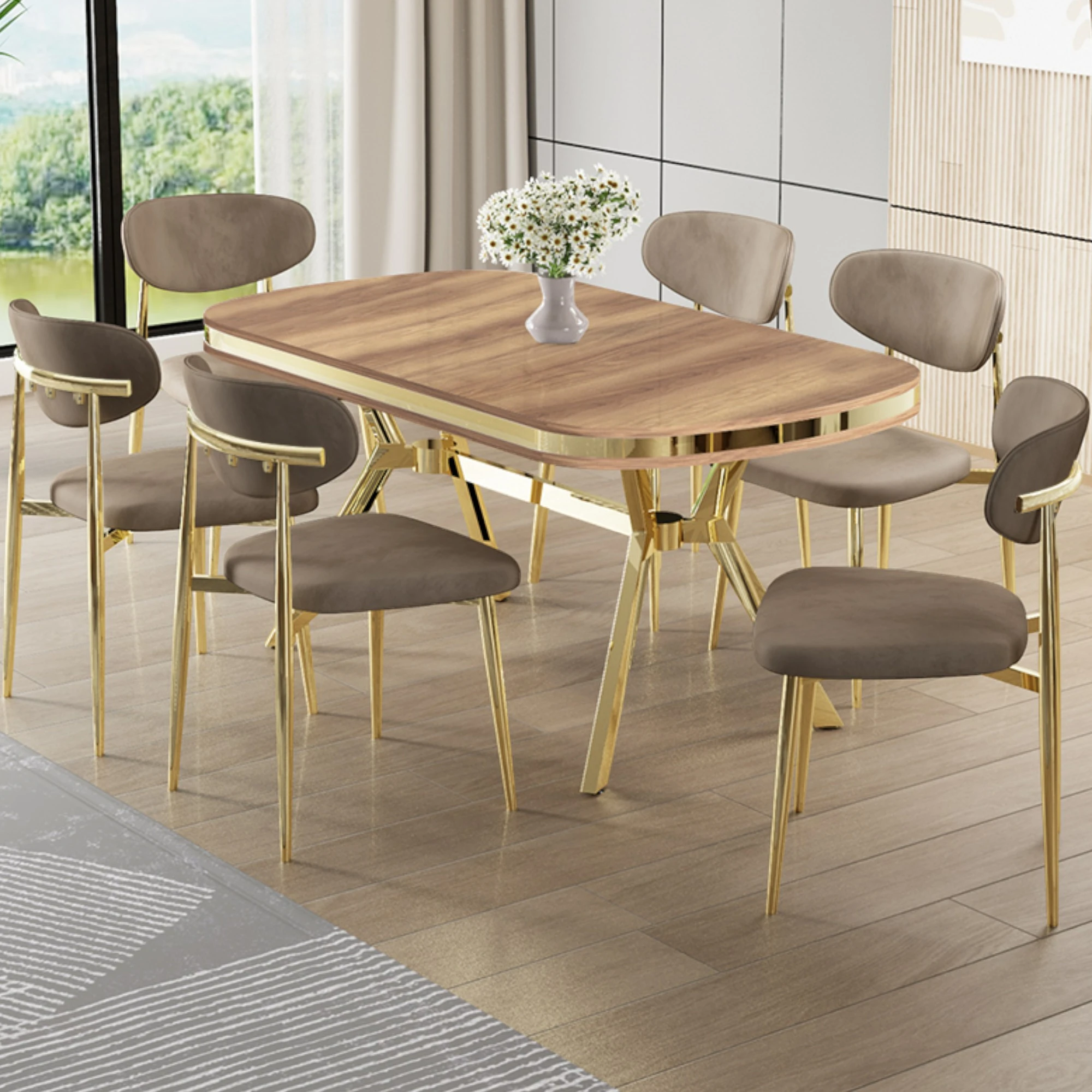 Hazar Masa Cappucino Sandalye Ayaklar Gold