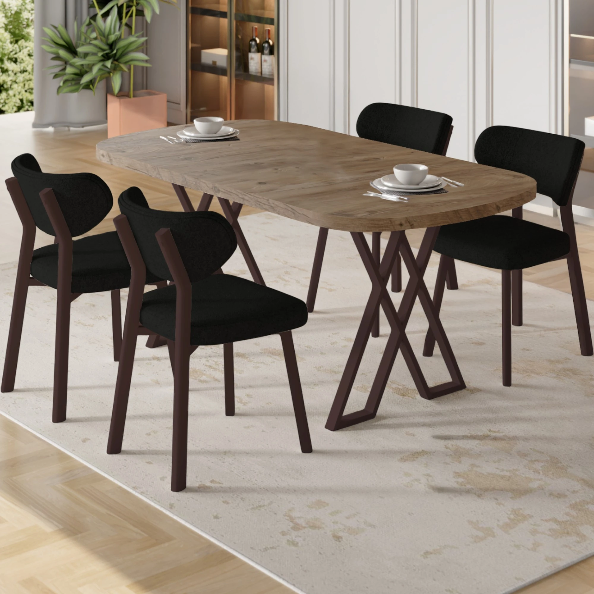 Atlantik Çam Masa Siyah Sandalye