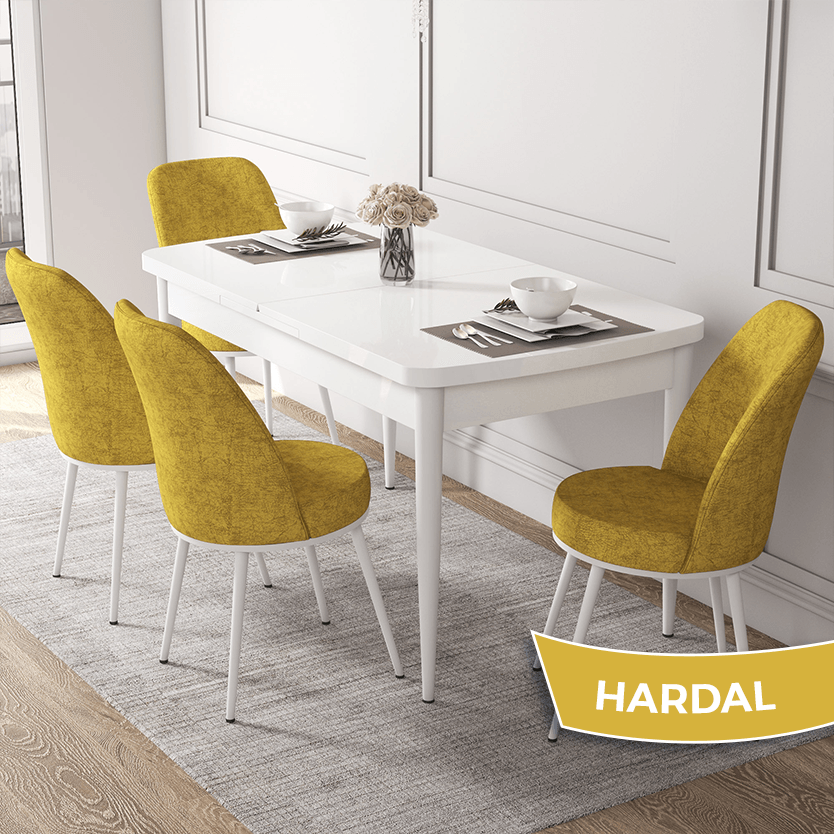 Beyaz Masa / Sandalye Hardal