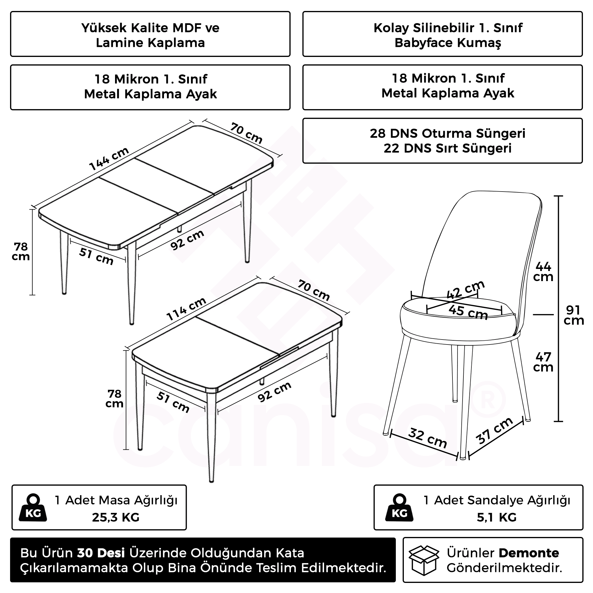Nira Serisi 70x114 Mdf Açılabilir Beyaz Mutfak Masa Takımı 6 Sandalye Krom Detay