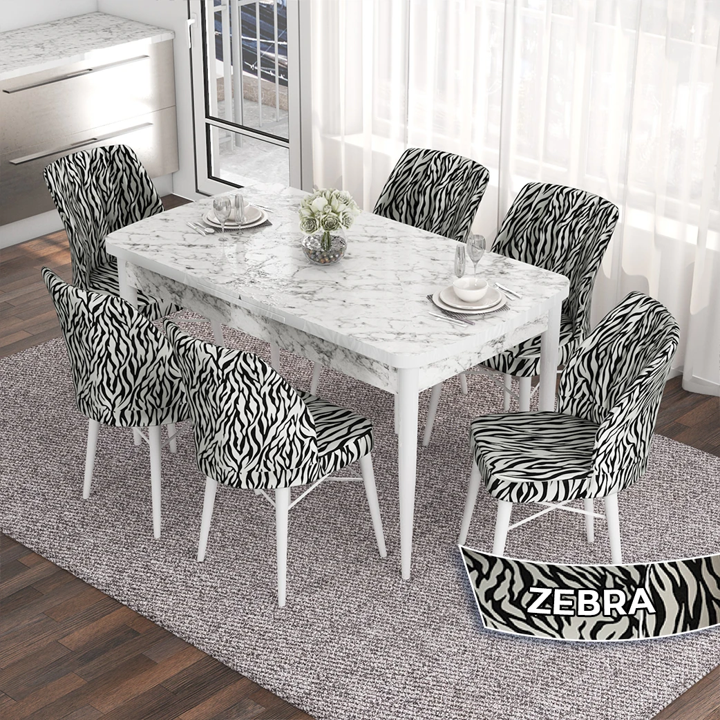 Beyaz Mermer Desen Masa / Zebra Sandalye