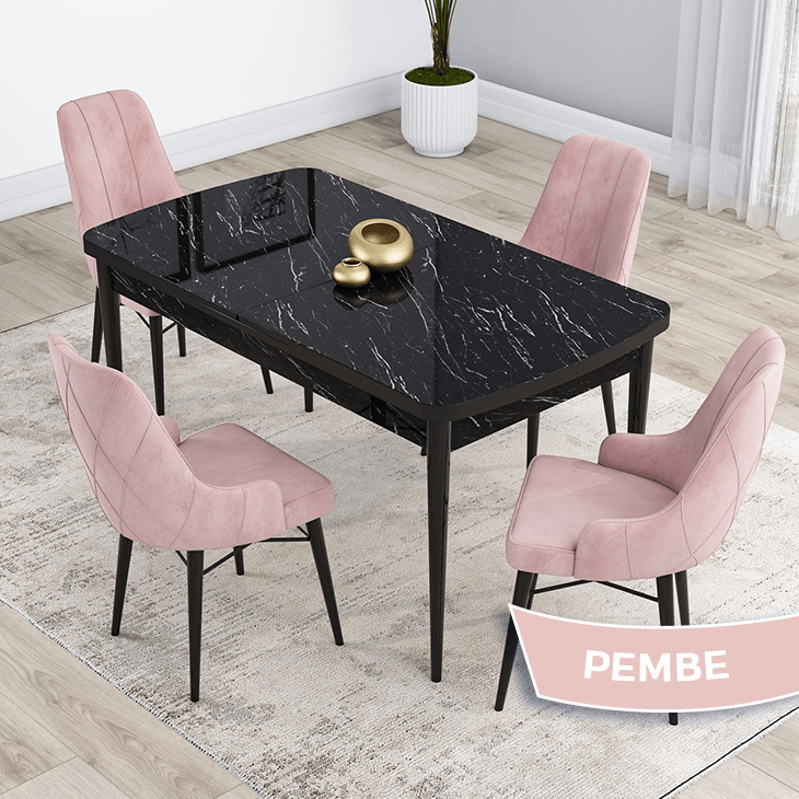 Sandalye Pembe Siyah Mermer Desen Masa