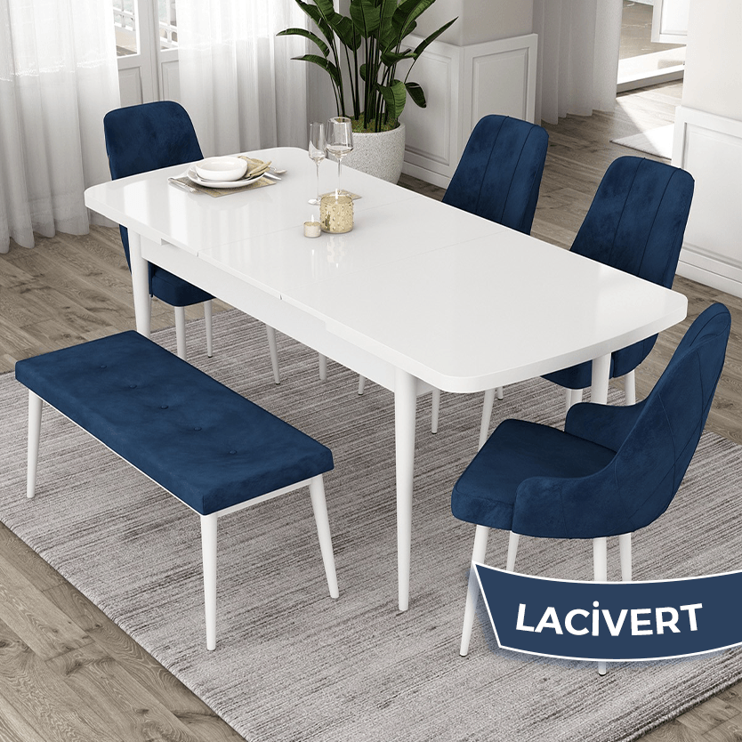 Lacivert Sandalye Beyaz Masa