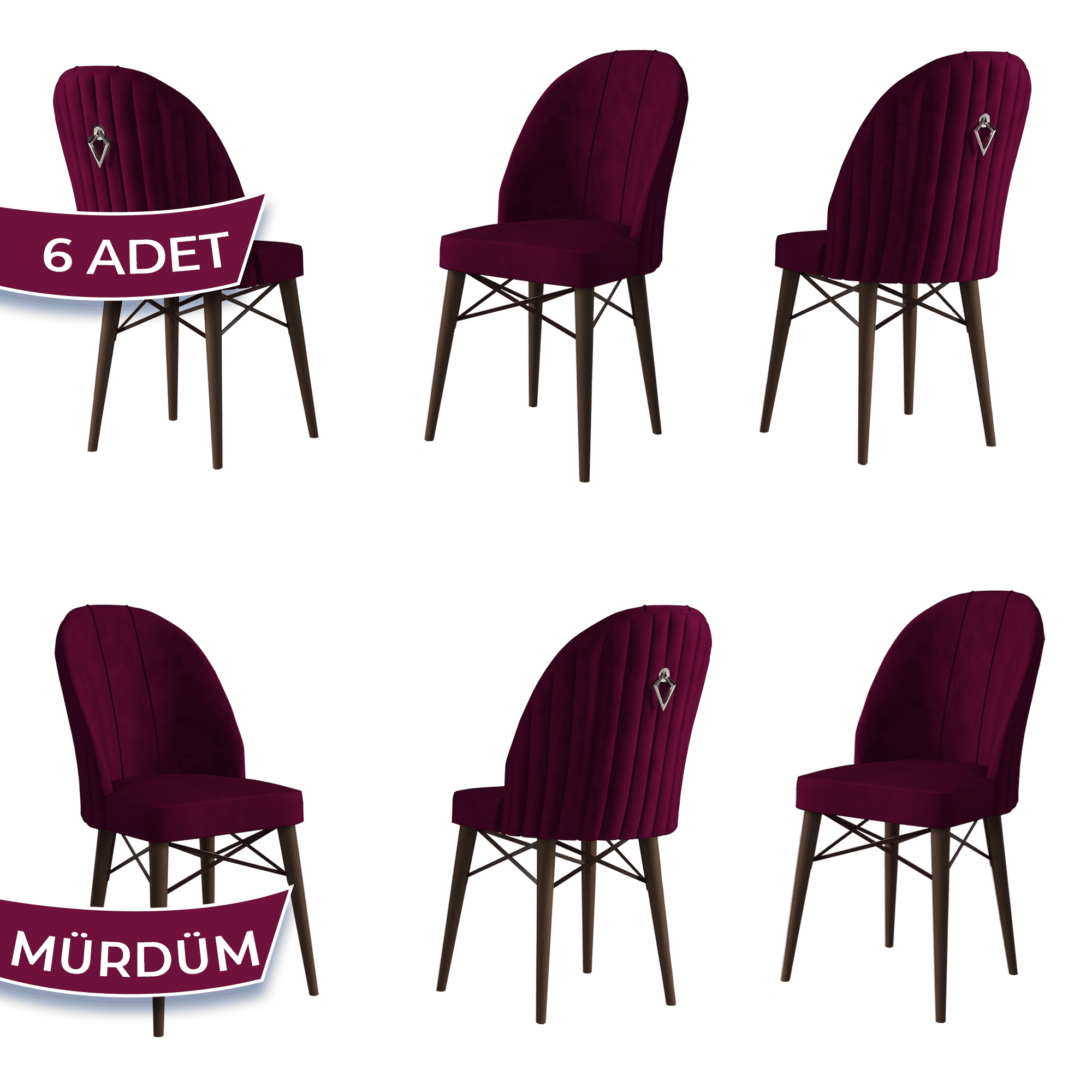 Ritim Serisi 6 Adet Mutfak Sandalyesi Babyface Kumaş Ceviz Ayak Gümüş Halka