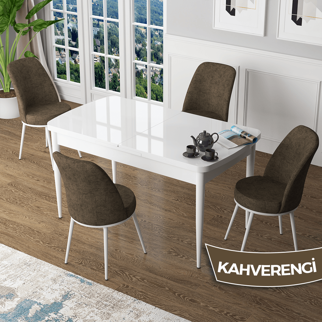 masa beyaz sandalyeler kahverengi