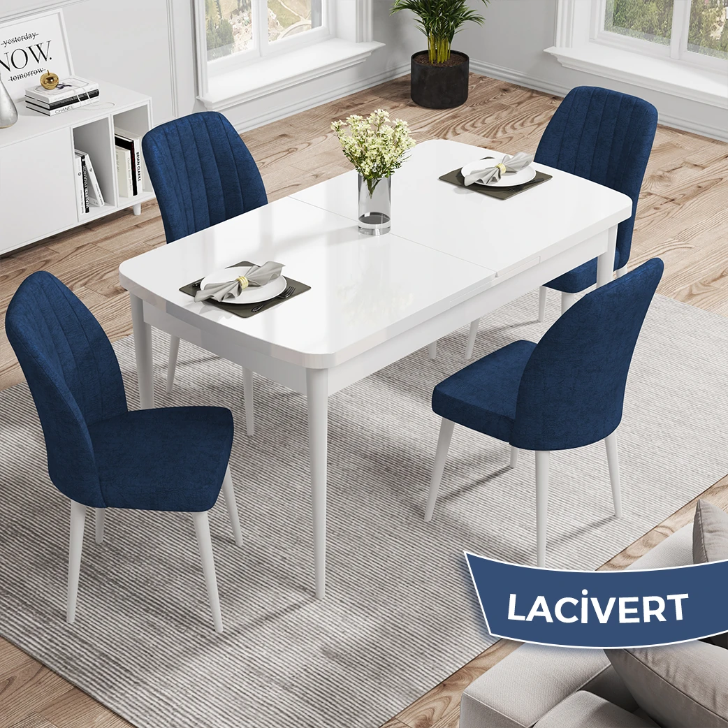 Beyaz Masa lacivert sandalye