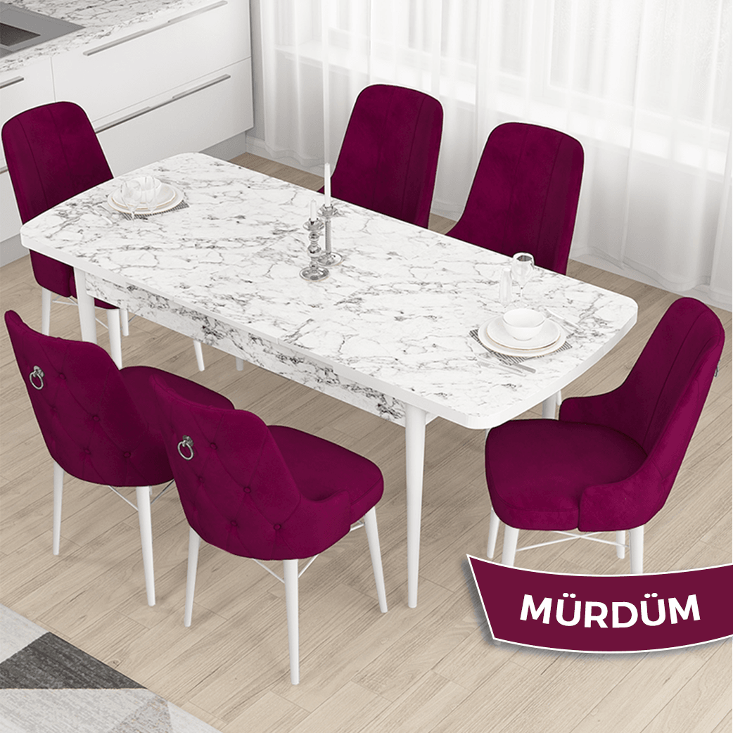 Mürdüm Sandalye beyaz Mermer Desen Masaa